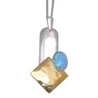Feines Collier OPP03 aus 925 Sterling Silber teilweise vergoldet mit synthetischem Opal - hellblau