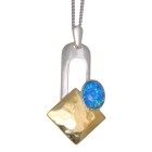 Feines Collier OPP03 aus 925 Sterling Silber teilweise vergoldet mit synthetischem Opal - dunkelblau