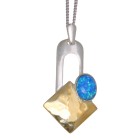 Feines Collier  OPP03 aus 925 Sterling Silber teilweise vergoldet mit synthetischem Opal - dunkelblau