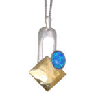 Feines Collier  OPP03 aus 925 Sterling Silber teilweise vergoldet mit synthetischem Opal - dunkelblau