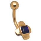 9 Karat Gold Bauchnabel Piercing mit dunkelblauem Kristall in der Bl&uuml;te