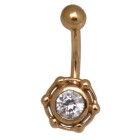 18 Karat Gold Bauchnabel Piercing, weißer Kristall umgeben von kleinen Goldkugeln
