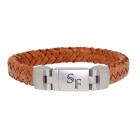 Echtlederarmband hellbraun geflochten, Verschluss Edelstahl, mit individuellen Gravur