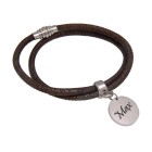 Real leather bracelet made of nappa leather bronze colored with round pendant, double wrapped 17cm / 18cm / 19cm / 20cm / 21cm 