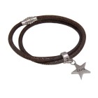 Echtlederarmband aus Nappaleder bronzefarbig mit Sternanhänger, doppelt gewickelt  17cm / 18cm / 19cm / 20cm / 21cm / 22cm / 23