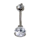 Bauchnabel Piercing 1.6x10mm, mit klarem Kristall, elegant eingefasst, juwellierte Aufschraubkugel