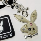 Schlüsselanhänger Playboy mit Bunny-Kopf und  bunten Swarovski Kristallen