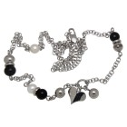 Halskette aus Edelstahl mit schwarzen Onyxkugeln polierten Stahlkugeln, Perlen und Herzanhänger