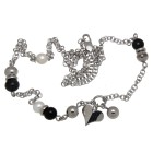 Stainless steel necklace with black onyx beads, polished steel beads, beads and heart pendant