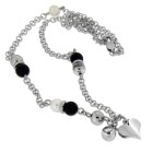 Halskette aus Edelstahl mit schwarzen Onyxkugeln polierten Stahlkugeln, Perlen und Herzanhänger