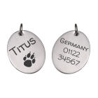 Hundehalsband Anh&auml;nger aus mattiertem Edelstahl mit Gravur - geht auch f&uuml;r gro&szlig;e Katzen