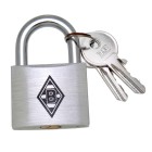 Fanschloss silber aus Aluminium mit Borussia Logo auf der Vorderseite, Rückseite mit individueller Gravur