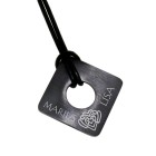 Necklace pendant square made of stainless steel PVD black coated with individual engraving, cut-out in the middle