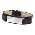 Der Klassiker der Identity-Armb&auml;nder: Schmales Lederarmband mit Gravurplatte Edelstahl, unisex