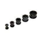 316L black surgical steel plugs in 5 sizes, with laser motif stars