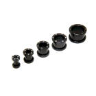316L Schwarzer Chirurgenststahl Plugs in 5 gr&ouml;&szlig;en, mit Lasermotiv Sterne
