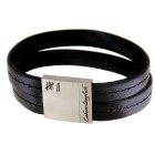 Doppel-Echtlederarmband schwarz bestickt mit Edelstahl Magnetverschluss und individueller Gravur  17cm / 18cm / 19cm / 20cm / 2