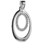 Kettenanhänger oval aus 925 Silber mit klaren Kristallsteinen besetzt