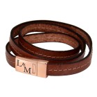 Real leather bracelet light brown with ornaments, wrapped three times with stainless steel magnetic clasp rose gold 17cm / 18cm