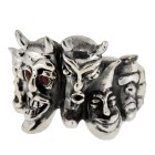 Schwerer Ring aus 925 Sterling Silber, Motiv Dämonen, rote Kristall-Augen