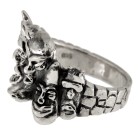 Schwerer Ring aus 925 Sterling Silber, Motiv Dämonen, rote Kristall-Augen