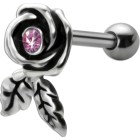 TIP Ear piercing with 925 silver roses and a pink crystal stone