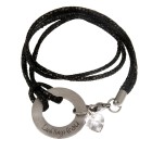 Echtlederarmband schwarz-glitzernd mit Karabiner-Verschluss und individueller Gravur 17cm / 18cm / 19cm / 20cm / 21cm / 22cm / 