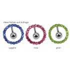 Bauchnabel Piercing Chirurgenstahl mit in Silber gefasstem hellblauen Kristallkranz