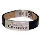 Leather bracelet black 20.5 to 22cm with your individual engraving