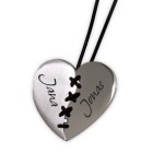 Heart-shaped pendant made of stainless steel with your desired engraving, cross-stitch in the middle