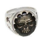 Schwerer Giftring Motiv Totenkopf aus 925 Sterling Silber, oxidiert