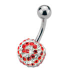 Bauchnabel K&ouml;rperschmuck Piercing gestreift mit vielen kleinen Kristallsteinen, farblich abgesetzte Spirale