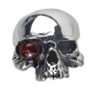 Schwerer Silberring Motiv Totenkopf aus 925 Sterling Silber mit rotem Auge, oxidiert, Innendurchmesser 17mm