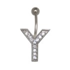 Bauchnabel Körperschmuck Piercing im ABC-Design mit Zirkonien - Buchstabe Y,1.6x6mm / 1.6x8mm / 1.6x10mm / 1.6x12mm / 1.6x14mm