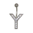 Bauchnabel Körperschmuck Piercing im ABC-Design mit Zirkonien - Buchstabe Y,1.6x6mm / 1.6x8mm / 1.6x10mm / 1.6x12mm / 1.6x14mm