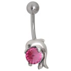 Piercing gebogen Bauchnabel Delphin kuschelt mit Swarovski Kristall