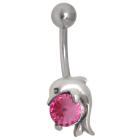 Piercing gebogen Bauchnabel Delphin kuschelt mit Swarovski Kristall