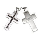 Edelstahlanhänger Kreuz mit schwarzen Kristallen und Ihrer Wunschgravur - EINDRUCKSVOLL