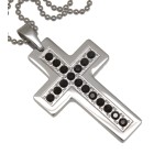 Edelstahlanhänger Kreuz mit schwarzen Kristallen und Ihrer Wunschgravur - EINDRUCKSVOLL