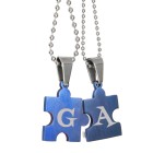 Partner-Anhänger Puzzle-Set mit blauer PVD Beschichtung und Gravur