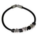 Armband aus schwarzem Kautschuk mit drei herzf&ouml;rmigen Stahlelementen und Wunsch Initalen 17cm / 18cm / 19cm / 20cm / 21cm / 22c