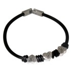 Armband aus schwarzem Kautschuk mit drei herzförmigen Stahlelementen und Wunsch Initalen 17cm / 18cm / 19cm / 20cm / 21cm / 22c