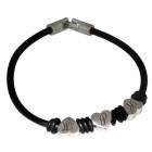 Armband aus schwarzem Kautschuk mit drei herzf&ouml;rmigen Stahlelementen und Wunsch Initalen 17cm / 18cm / 19cm / 20cm / 21cm / 22c