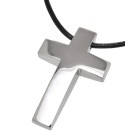 Edelstahlanhänger Kreuz, groß und wunderbar gebürstet inkl. Lederkette 46cm / 54cm
