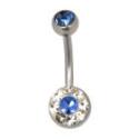 Bauchnabelpiercing aus 316L Stahl mit Kristallen - Bl&uuml;tenform - in einer Epoxidmasse, doppelt juwelliert