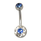 Bauchnabelpiercing aus 316L Stahl mit Kristallen - Bl&uuml;tenform - in einer Epoxidmasse, doppelt juwelliert