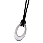 Oval polished stainless steel pendant, 29x17mm, with ribbon