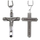 Anhänger aus Edelstahl Kreuz mit einer Jesus Figur und Wunschgravur