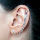 316L Helix Ohrpiercing  1.2x6mm mit Silber kettchen und gefasstem Kristallstein in Sternform, rose