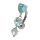 Bauchnabel Piercing 1.6x10mm mit Behang und Herz Kristallen, aqua